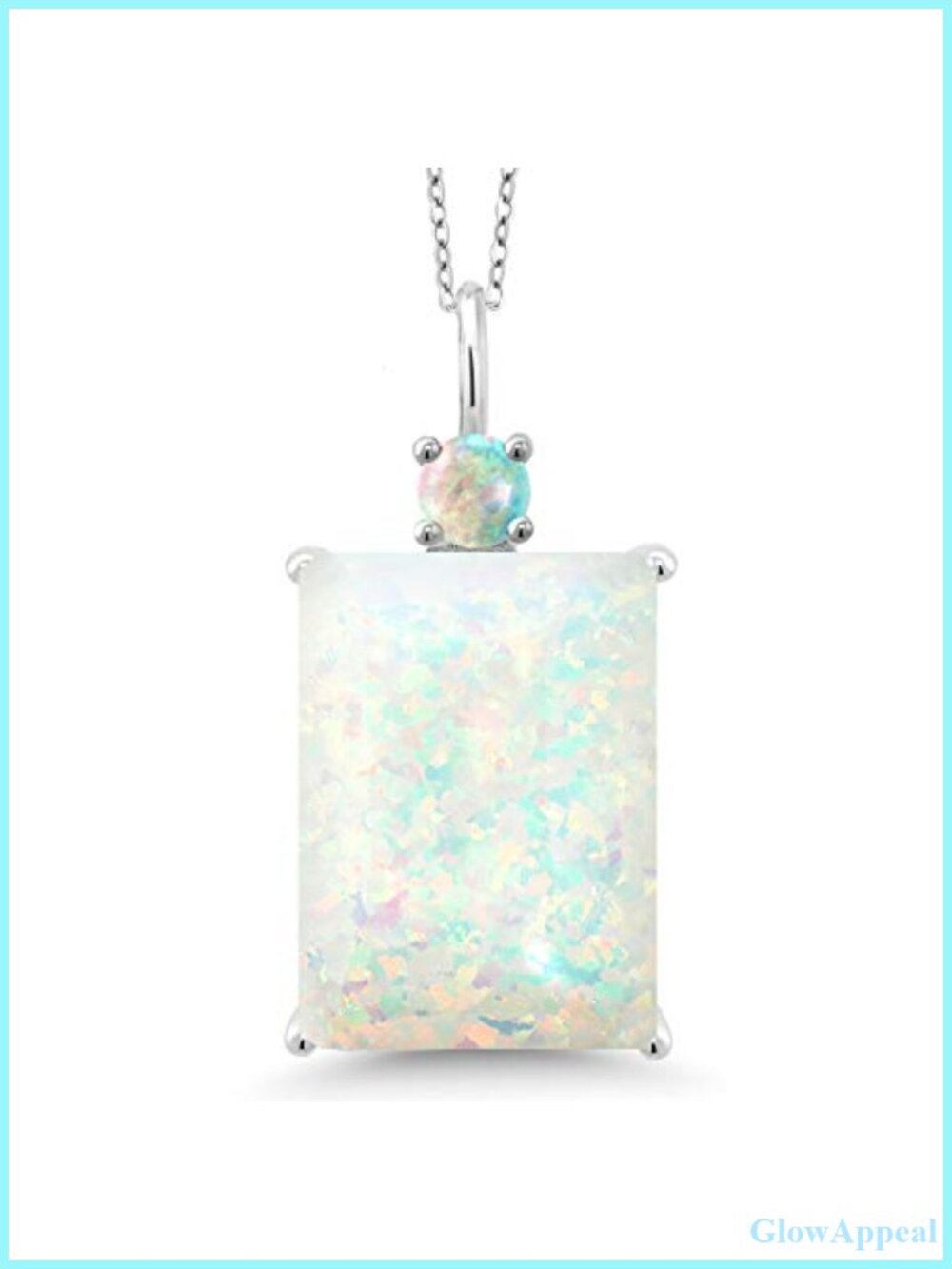 925 Silver Emerald Cut Opal Pendant Necklace 18"